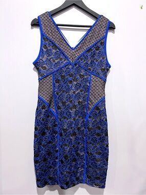 Nikibiki Blue Black Lace Overlay Cocktail Dress Size LRG Sleeveless Party Dress